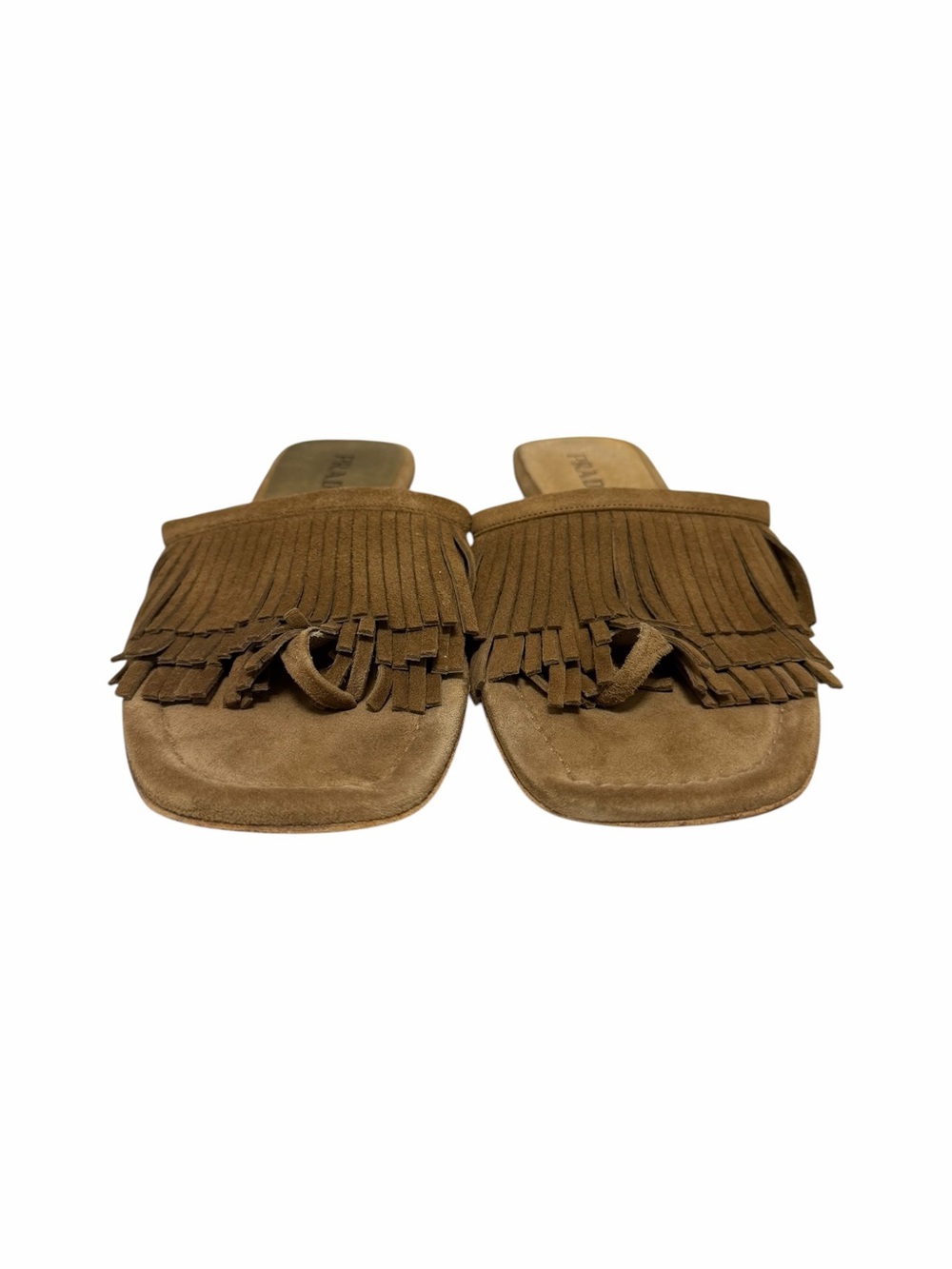 Prada Suede Taupe Fringe Sandals